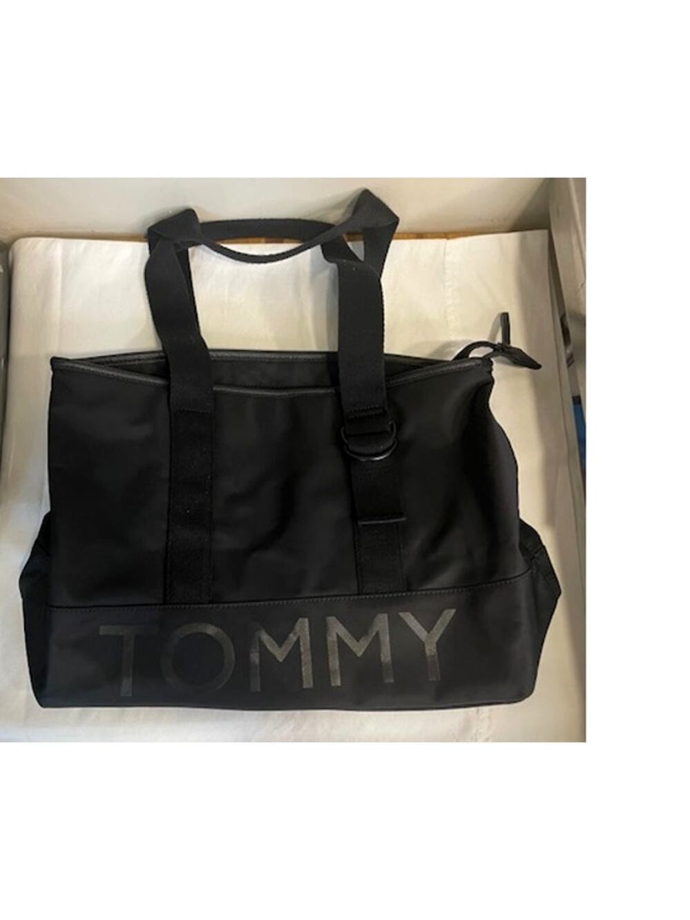 Tommy Hilfiger Black Logo Satchel Bag Preppy Utility Tote